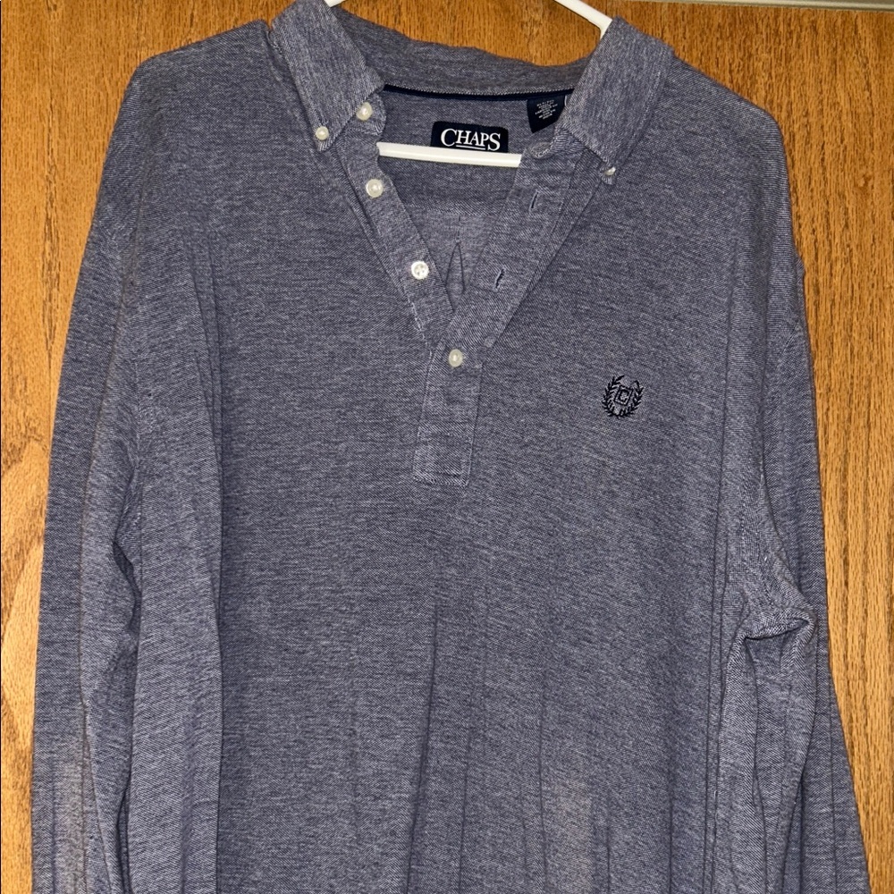 Chaps Men's Heathered Blue Casual long sleeve polo